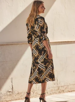 SOSANDAR Black Baroque Print Belted Shirt Dress 20