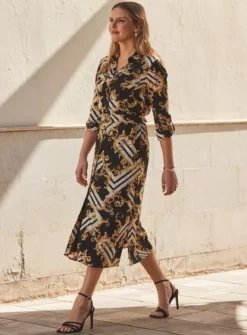 SOSANDAR Black Baroque Print Belted Shirt Dress 20 11 SOSANDAR Black Baroque Print Belted Shirt Dress 20 -Cheap Zest Garb Store tuc144368509 Black R Z005A