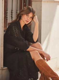 SOSANDAR Black Broderie Detail Midi Shirt Dress 16 -Cheap Zest Garb Store tuc144368576 Black R Z005A