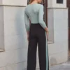 SOSANDAR Black & Sage Green Side Stripe Wide Leg Trousers 14 -Cheap Zest Garb Store tuc144368875 Black R Z003A