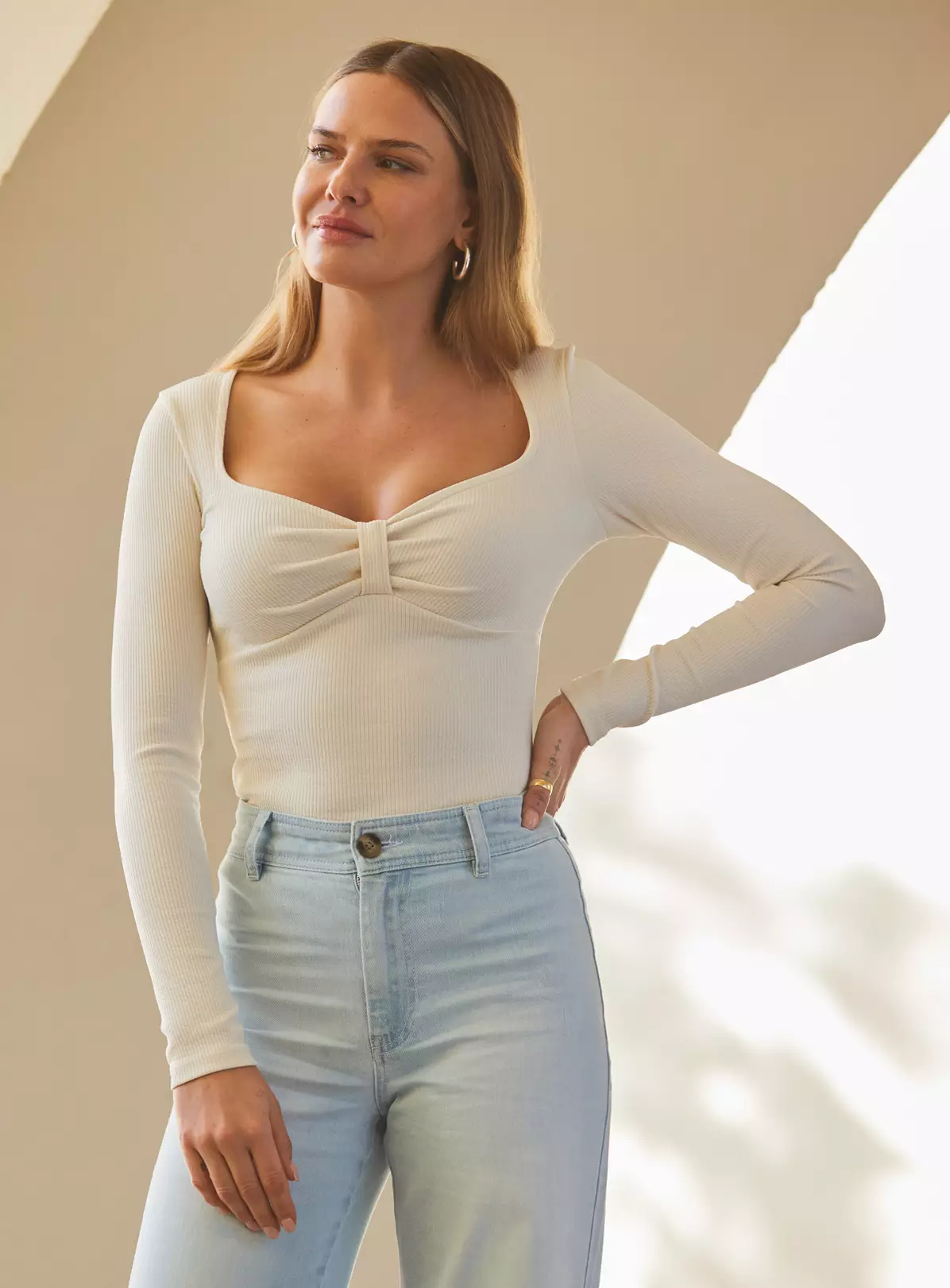 SOSANDAR Natural Jacquard Ribbed Jersey Top 16 7 SOSANDAR Natural Jacquard Ribbed Jersey Top 16 - Image 5