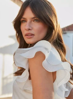 SOSANDAR White Frill Sleeve T-Shirt 18 -Cheap Zest Garb Store tuc144373130 White R Z005A