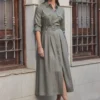 SOSANDAR Khaki Green Utility Midi Shirt Dress 8