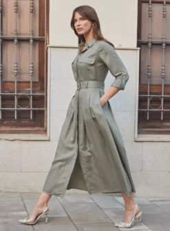 SOSANDAR Khaki Green Utility Midi Shirt Dress 8 11 SOSANDAR Khaki Green Utility Midi Shirt Dress 8 -Cheap Zest Garb Store tuc144374159 Green R Z002A