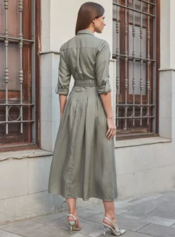 SOSANDAR Khaki Green Utility Midi Shirt Dress 8 10 SOSANDAR Khaki Green Utility Midi Shirt Dress 8 -Cheap Zest Garb Store tuc144374159 Green R Z004A