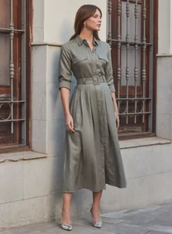 SOSANDAR Khaki Green Utility Midi Shirt Dress 8 9 SOSANDAR Khaki Green Utility Midi Shirt Dress 8 -Cheap Zest Garb Store tuc144374159 Green R Z005A