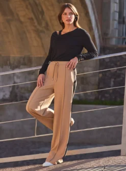 SOSANDAR Stone Side Stripe Wide Leg Trousers 12