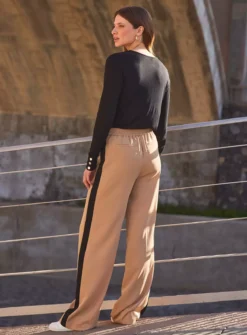 SOSANDAR Stone Side Stripe Wide Leg Trousers 12 -Cheap Zest Garb Store tuc144388243 Stone R Z003A