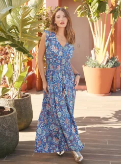 JOE BROWNS Moroccan Print Tie Waist Maxi Sundress 8 -Cheap Zest Garb Store tuc144398311 Blue R Z003A