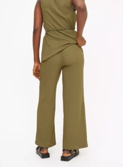 Khaki Textured Tie Waist Wide Leg Trousers 24