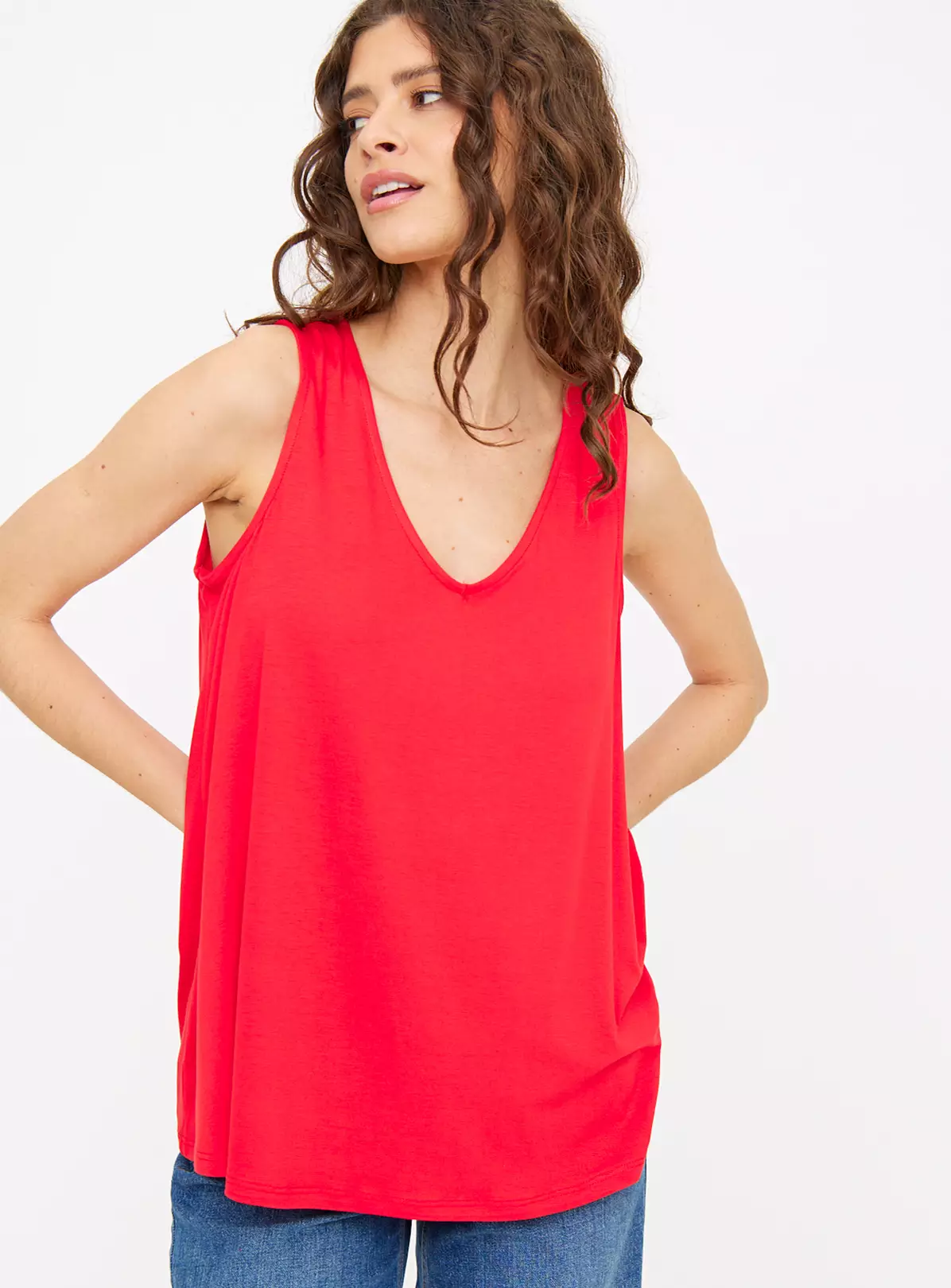 Red Relaxed V Front Vest Top 24 4 Red Relaxed V Front Vest Top 24 - Image 2