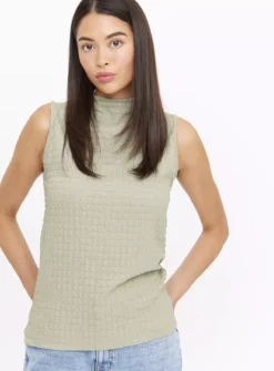 Green Sleeveless Crinkle High Neck Top 12 -Cheap Zest Garb Store tuc144443724 Green R Z001A