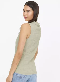 Green Sleeveless Crinkle High Neck Top 12