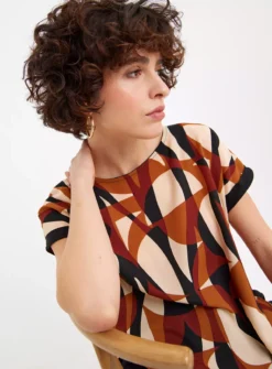 Brown Woven Abstract Print Top 22 -Cheap Zest Garb Store tuc144449704 Multi20Coloured R Z003A