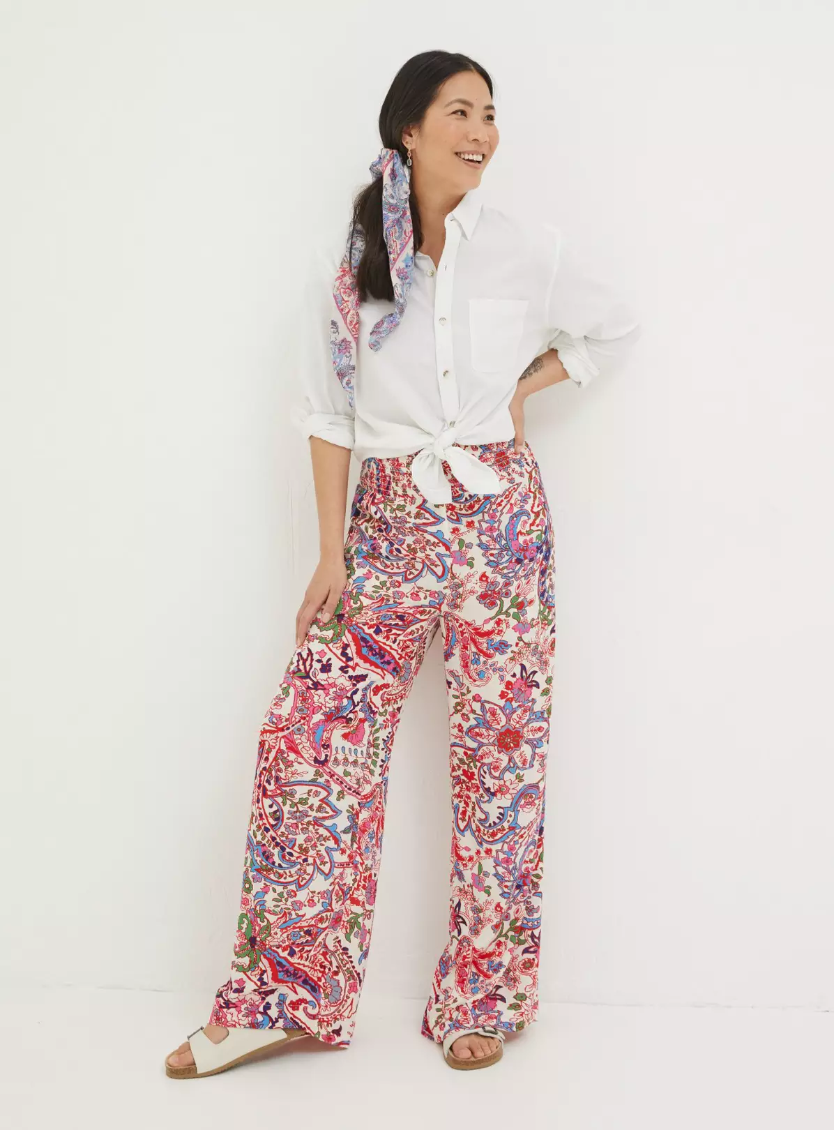 FATFACE Shirred Bright Paisley Palazzo Trousers 14 7 FATFACE Shirred Bright Paisley Palazzo Trousers 14 - Image 5