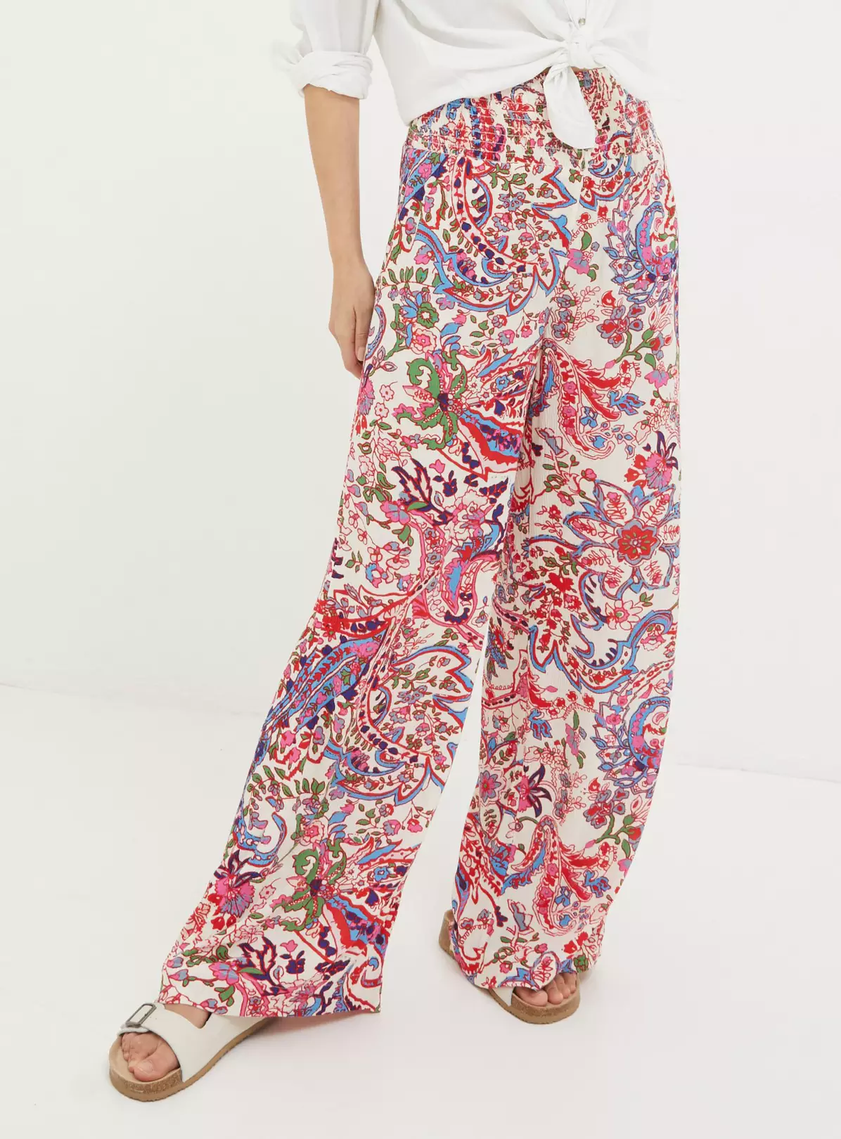 FATFACE Shirred Bright Paisley Palazzo Trousers 14 5 FATFACE Shirred Bright Paisley Palazzo Trousers 14 - Image 3