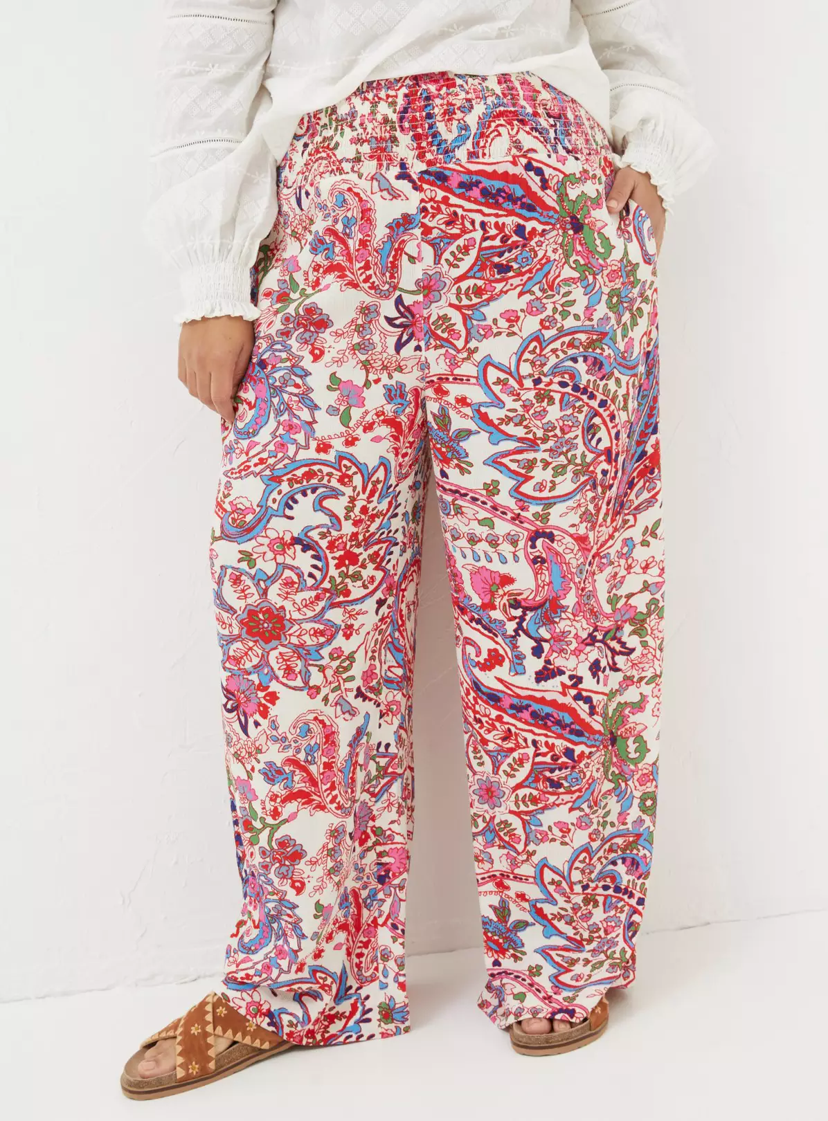 FATFACE Shirred Bright Paisley Palazzo Trousers 14 4 FATFACE Shirred Bright Paisley Palazzo Trousers 14 - Image 2