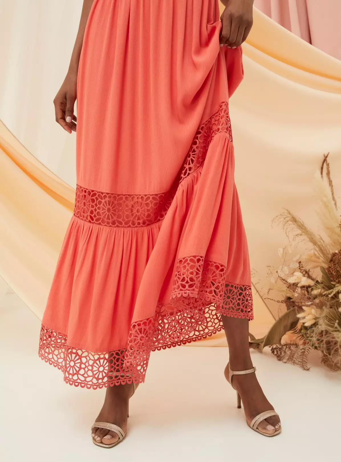 FATFACE Hibiscus Lace Maxi Dress Coral Pink 20 6 FATFACE Hibiscus Lace Maxi Dress Coral Pink 20 - Image 4