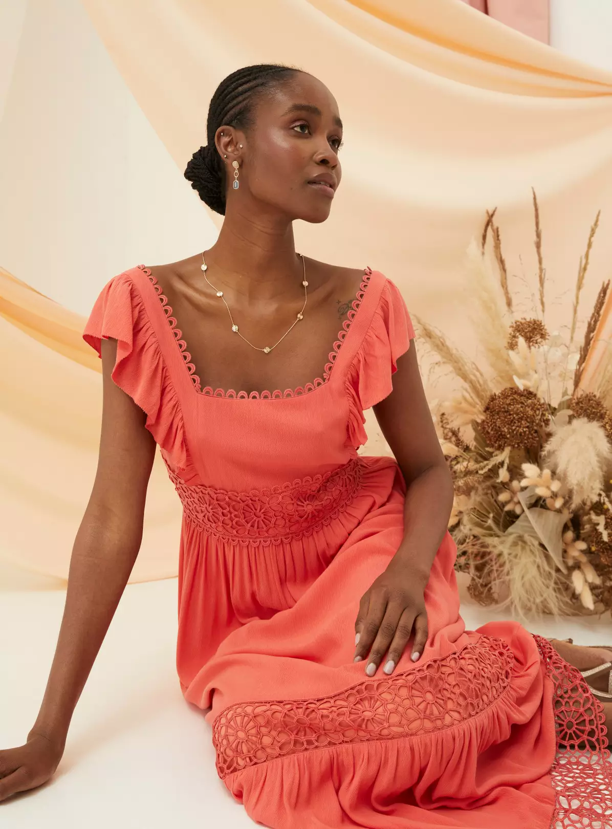 FATFACE Hibiscus Lace Maxi Dress Coral Pink 20 7 FATFACE Hibiscus Lace Maxi Dress Coral Pink 20 - Image 5