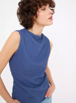 Blue Sleeveless Crinkle High Neck Top 20 -Cheap Zest Garb Store tuc144532479 Blue R Z003A