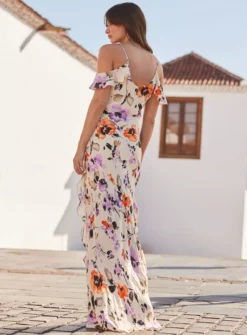 SOSANDAR Ivory Floral Cold Shoulder Ruffle Maxi Dress 6 -Cheap Zest Garb Store tuc144548948 Ivory R Z003A