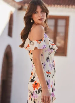 SOSANDAR Ivory Floral Cold Shoulder Ruffle Maxi Dress 6 -Cheap Zest Garb Store tuc144548948 Ivory R Z004A