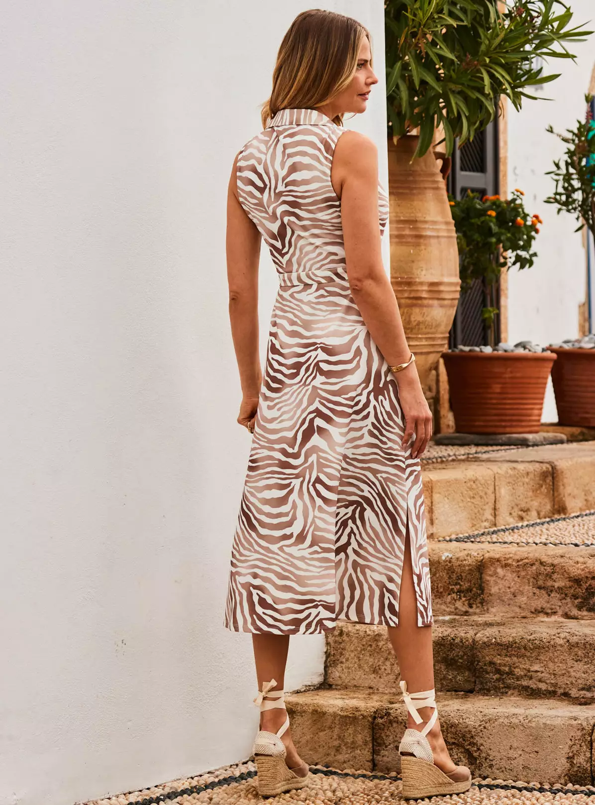 SOSANDAR Brown Animal Sleeveless Jersey Shirt Dress 20 6 SOSANDAR Brown Animal Sleeveless Jersey Shirt Dress 20 - Image 4