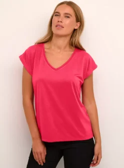 KAFFE Lise V Neck Short Sleeve T Shirt XL -Cheap Zest Garb Store tuc144626889 Pink R Z001A